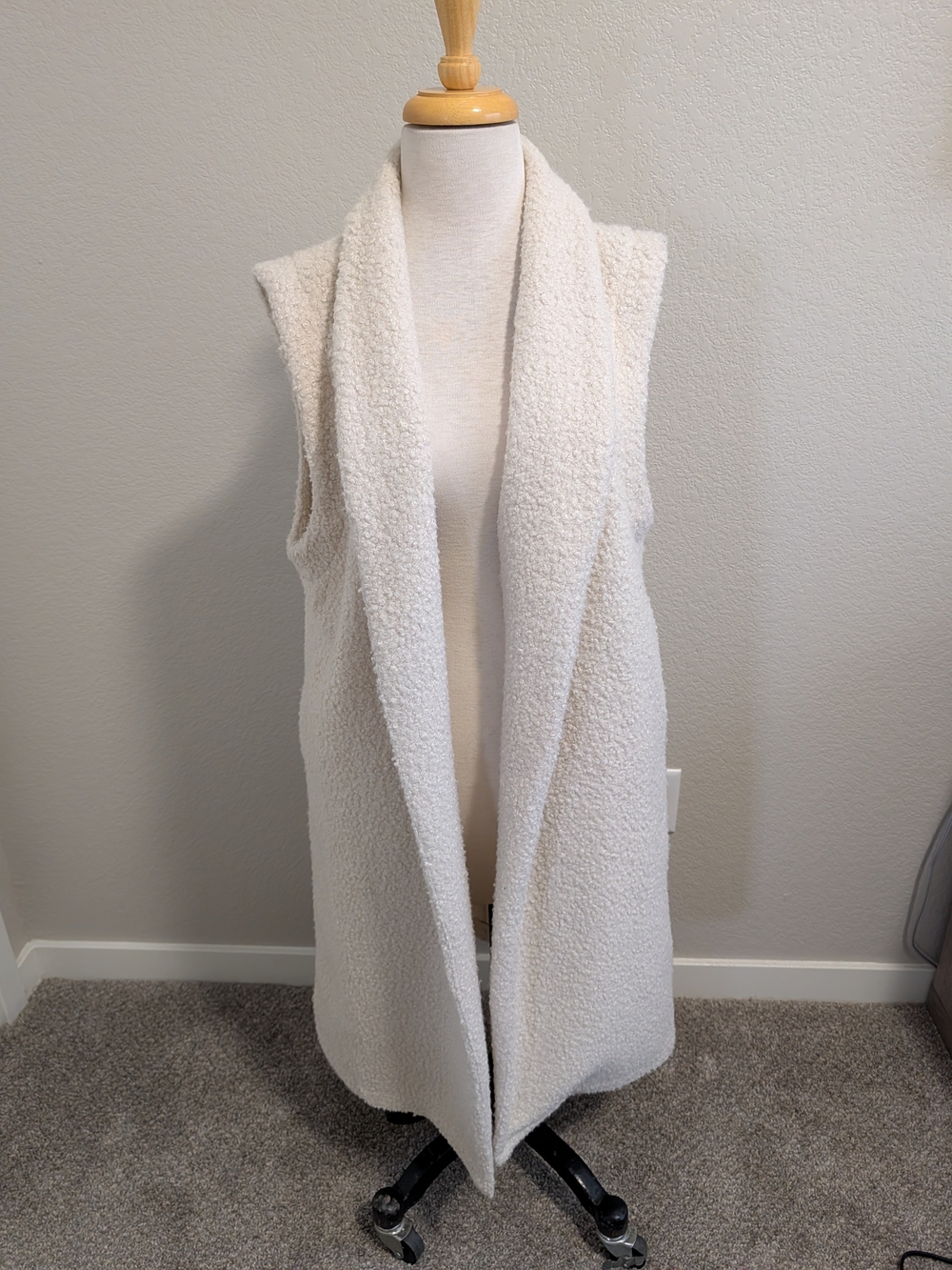 Self Contrast Long Sherpa Open-Front Vest